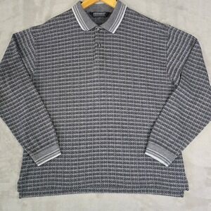 Vintage Knightsbridge Men's Knit Polo Sweater Shirt L Black Gray Long Sleeve 90s